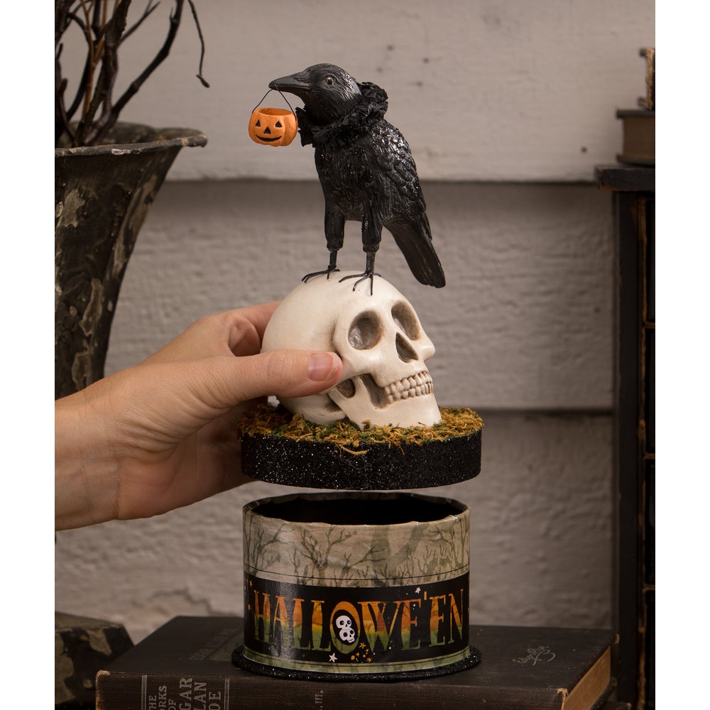 Crow and Skull on Box by Bethany Lowe Designs Quirks!