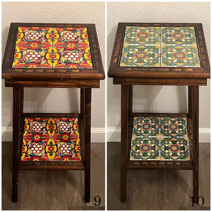 Customizable Mexican End Table | Talavera Tile Wood Side Table