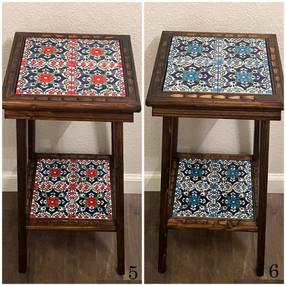 Customizable Mexican End Table | Talavera Tile Wood Side Table