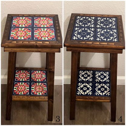 Customizable Mexican End Table | Talavera Tile Wood Side Table