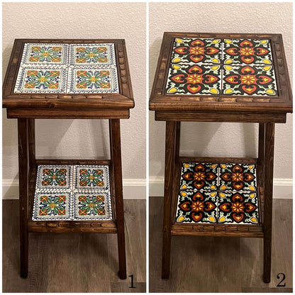 Customizable Mexican End Table | Talavera Tile Wood Side Table