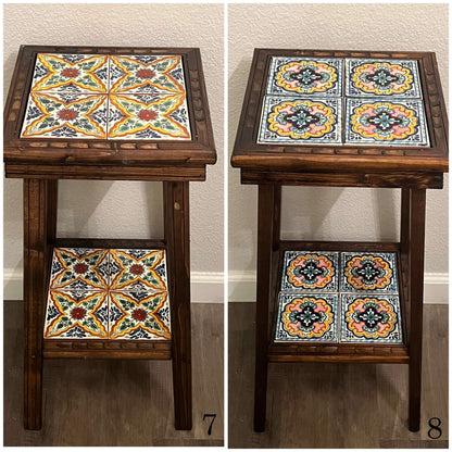 Customizable Mexican End Table | Talavera Tile Wood Side Table
