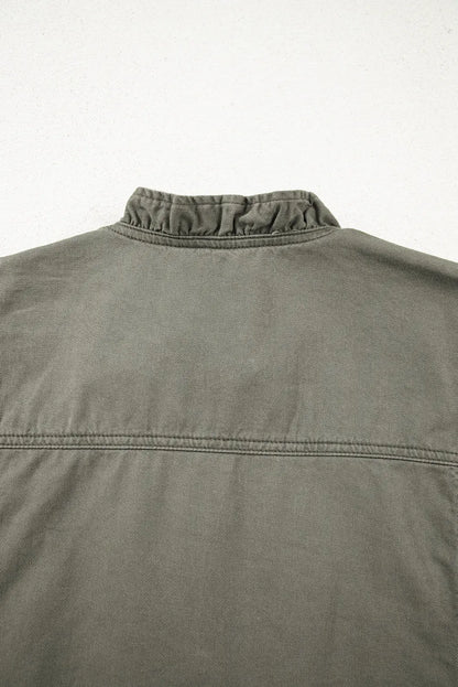 Green Bay Ruffle Plain Denim Jacket Vest Shewin