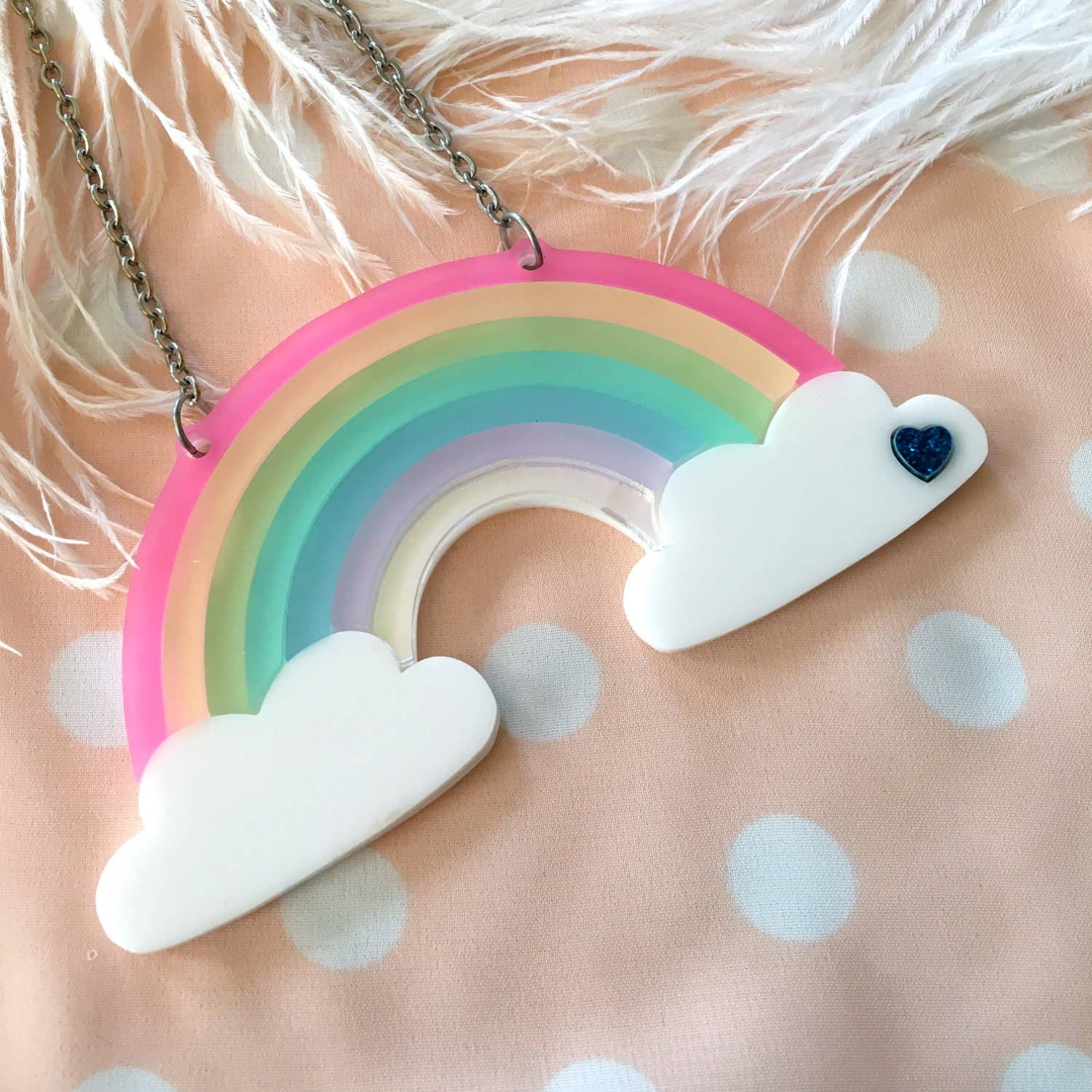 Pastel Frosted Rainbow Acrylic Statement Necklace With Clouds Quirks!