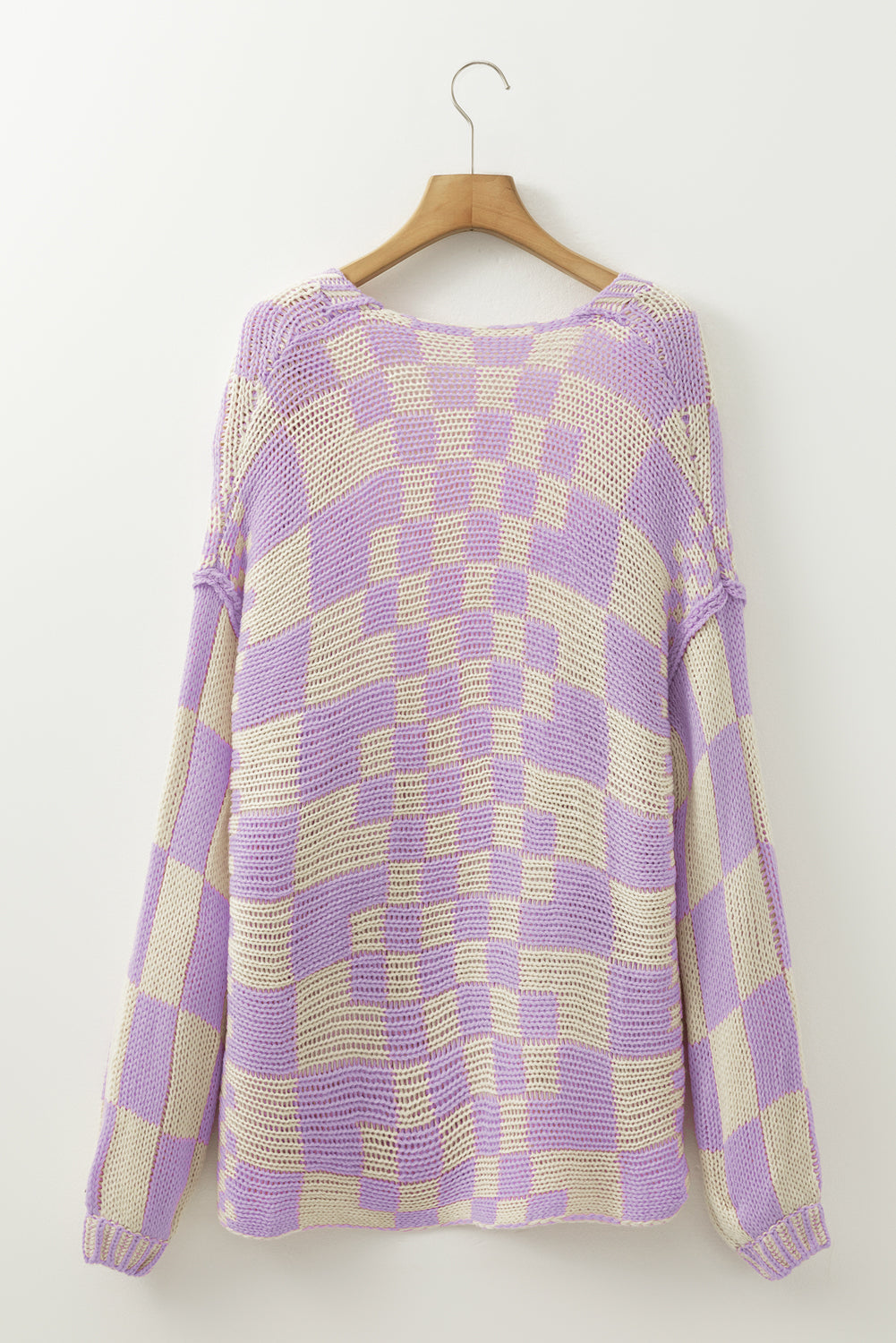 Dark Brown Colorblock Checked Loose Fit Open Front Knitted Cardigan Shewin