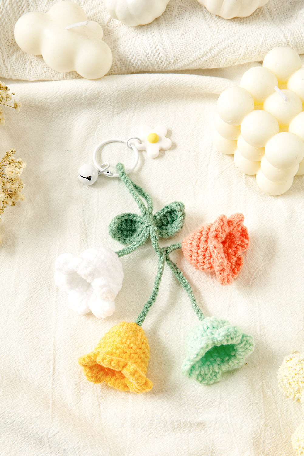 Meadow Mist Green Cute Crochet Flower Keychain Shewin