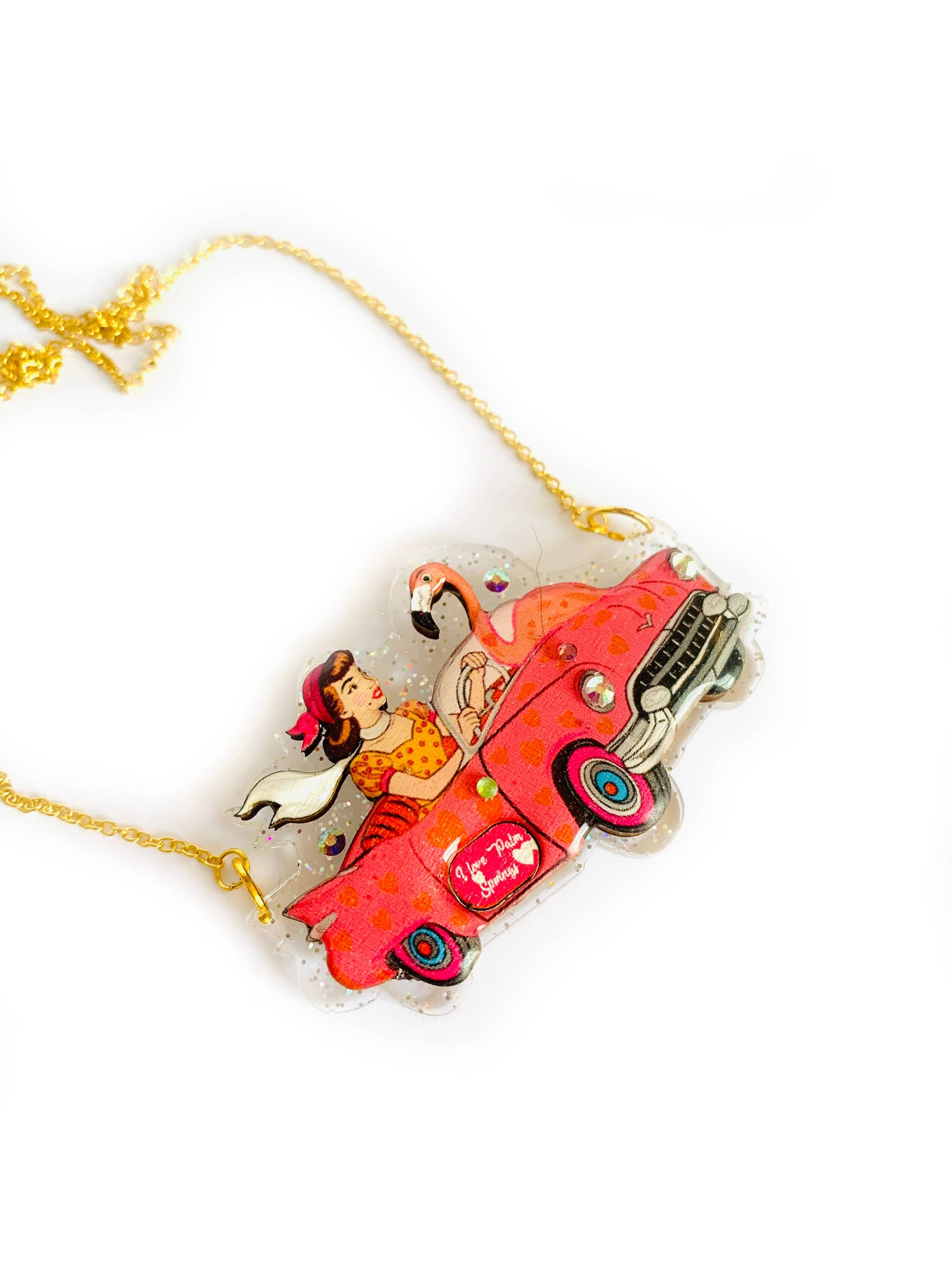 Frankie & the Flamingo Car Necklace by Rosie Rose Parker Quirks!
