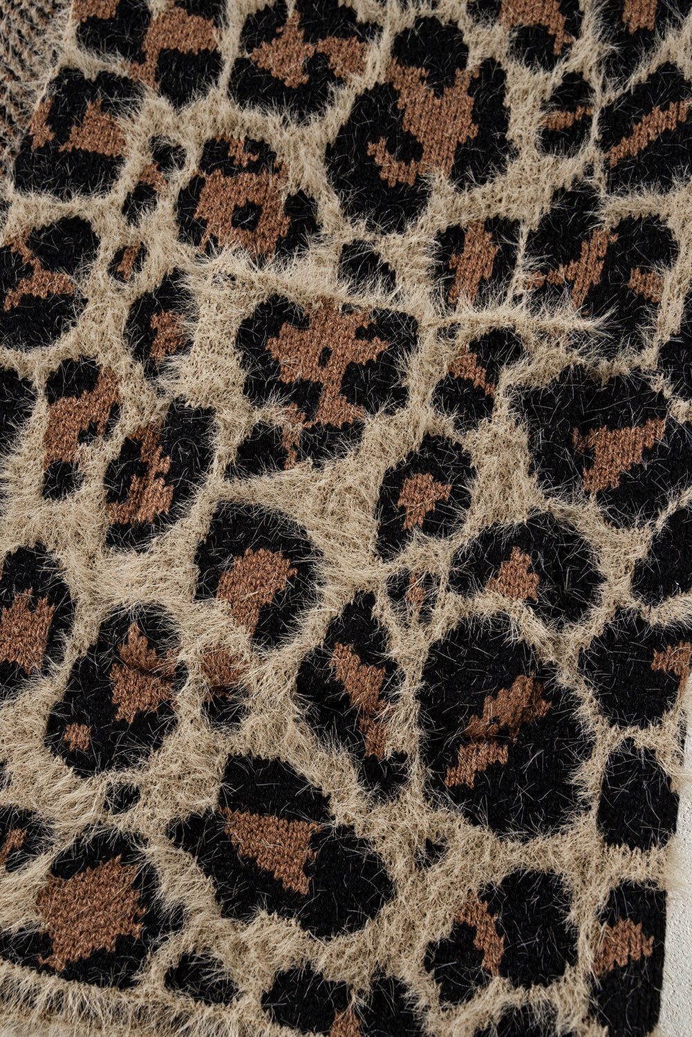 Brown Leopard Open Front Fuzzy Cardigan Shewin