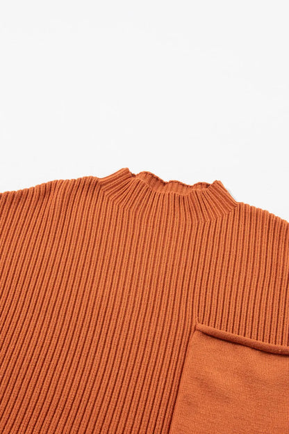 Gold Flame Patch Pocket Ribbed Knit Short Sleeve Sweater Shewin