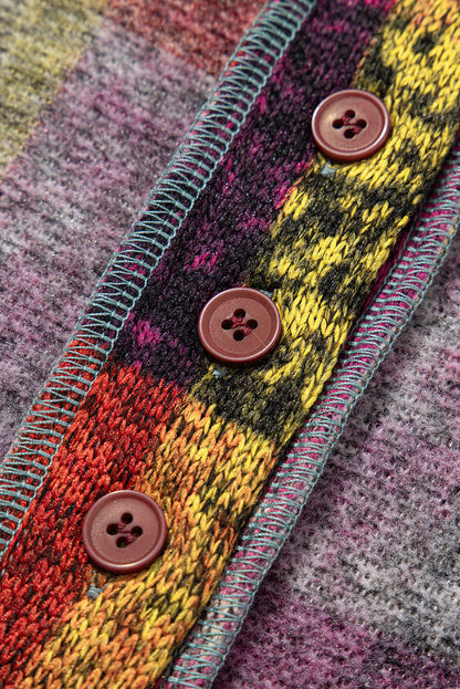 Multicolor Brushed Check Kangaroo Pocket Thumbholes Henley Hoodie Shewin