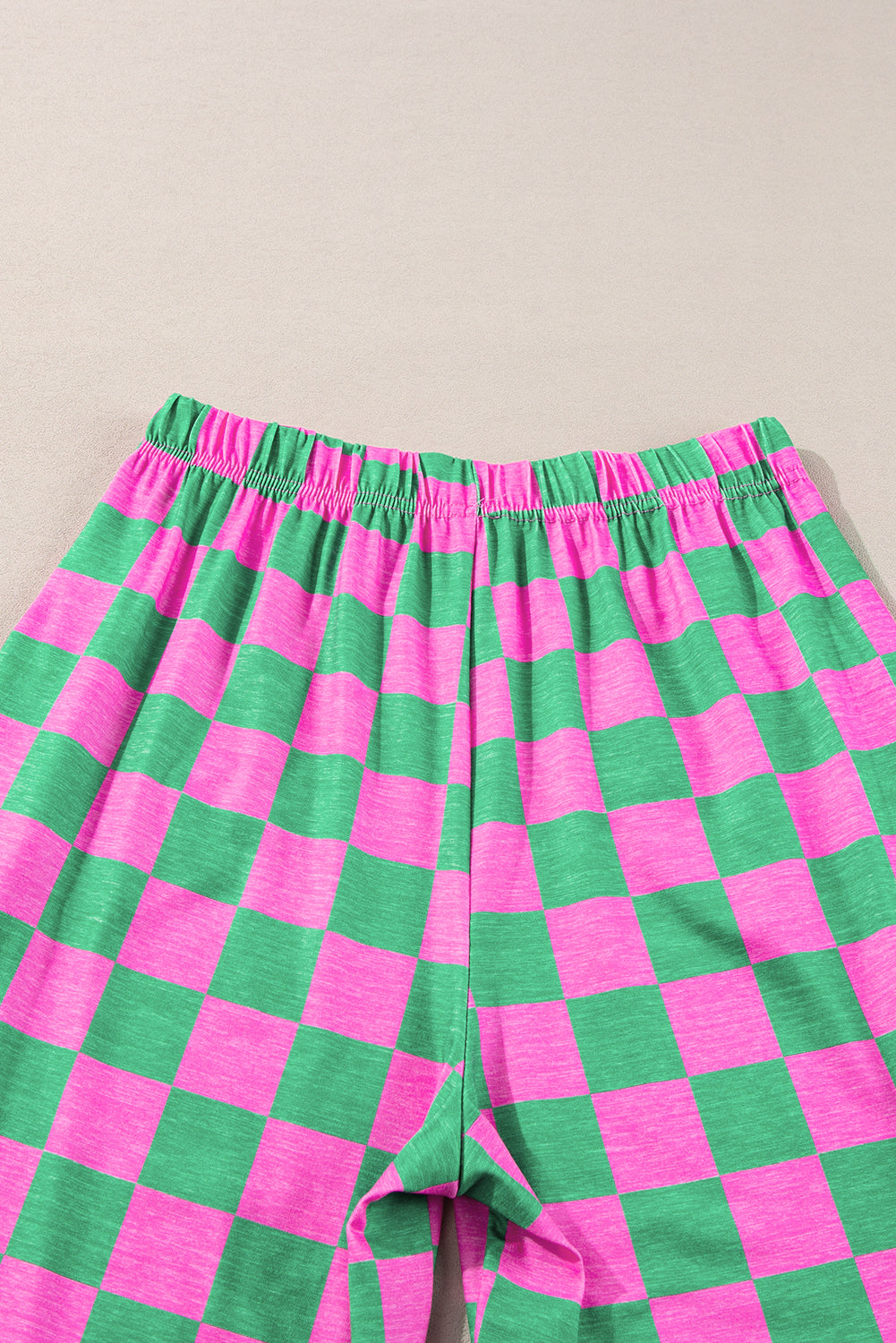 Green Checkered Print High Waist Wide Leg Pants