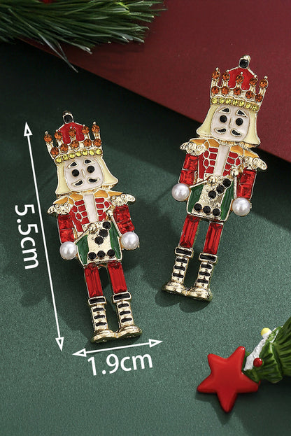 Pink Rhinestone Nutcracker Christmas Earrings