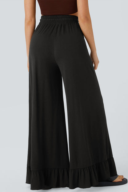 Dune Solid Color Ruffle Hem Wide Leg Pants Shewin
