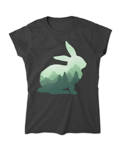 Rabbit Bunny Hare Double Exposure Surreal Wildlife Animal T-Shirt Women's Soft Style Fitted T-Shirt Creative Freedom Collective