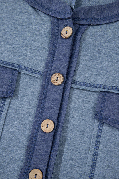 Beau Blue Patchwork Pocket Short Sleeve Jumpsuit Shewin
