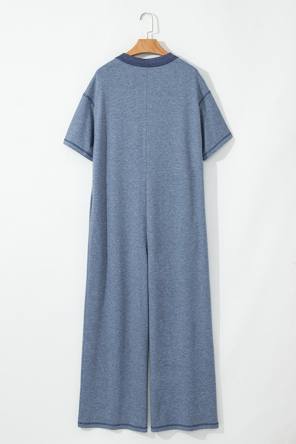 Beau Blue Patchwork Pocket Short Sleeve Jumpsuit Shewin