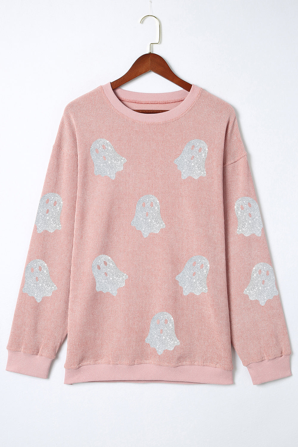 Black Halloween Ghost Corded Crew Neck Loose Sweatshirt Shewin