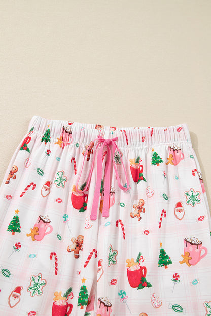 Pink Christmas Spirit Cute Holiday Print Short Sleeve Shirt and Pants Pajama Set