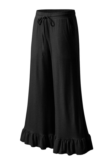 Dune Solid Color Ruffle Hem Wide Leg Pants Shewin