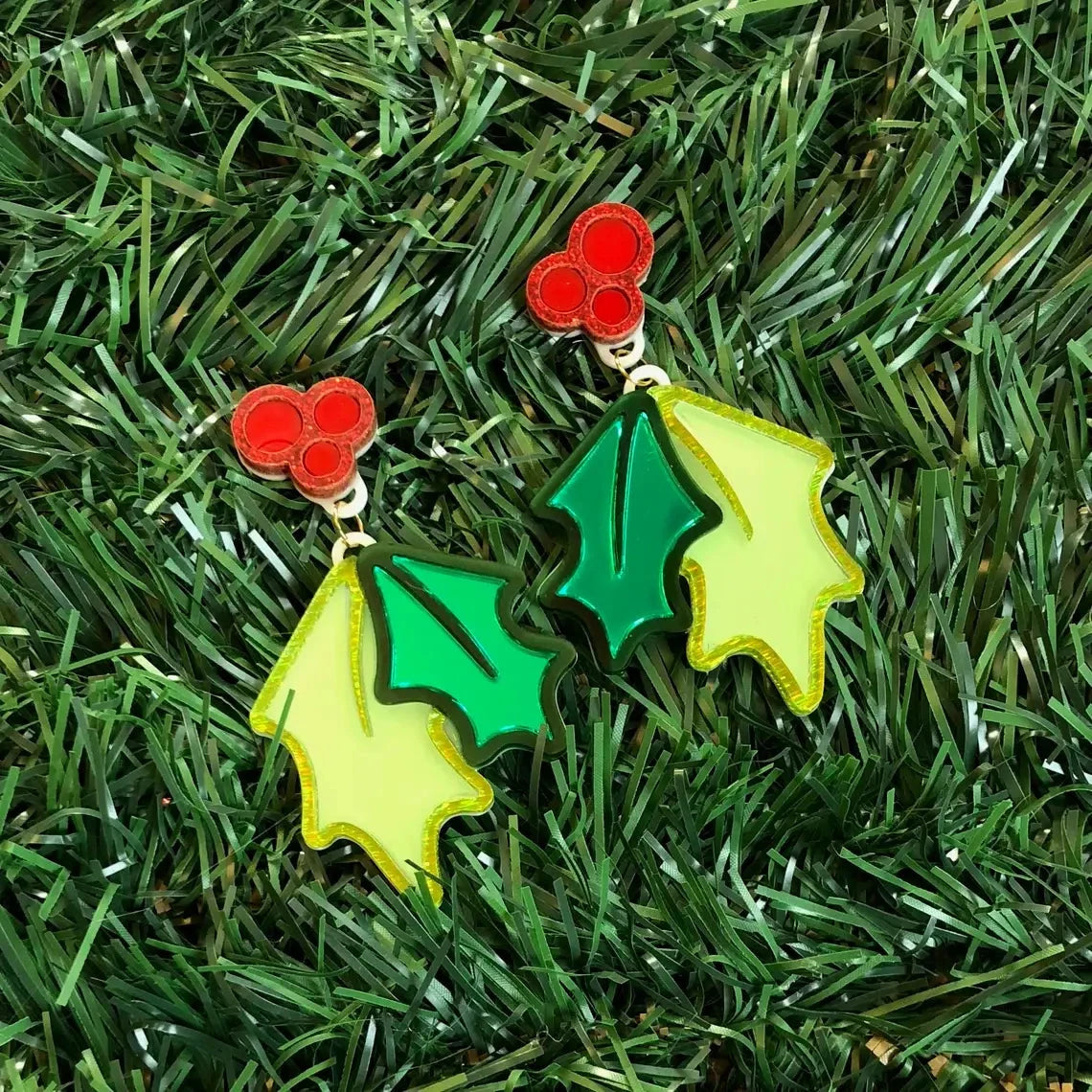 Christmas Holly Acrylic Statement Earrings Quirks!