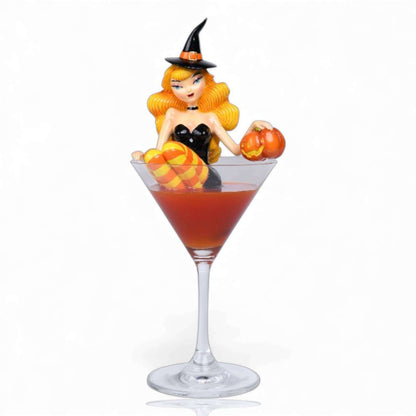 SECOND Pumpkin Spice & Everything Naughty Orange Witch in Martini Glass 10"Figurine | December Diamonds