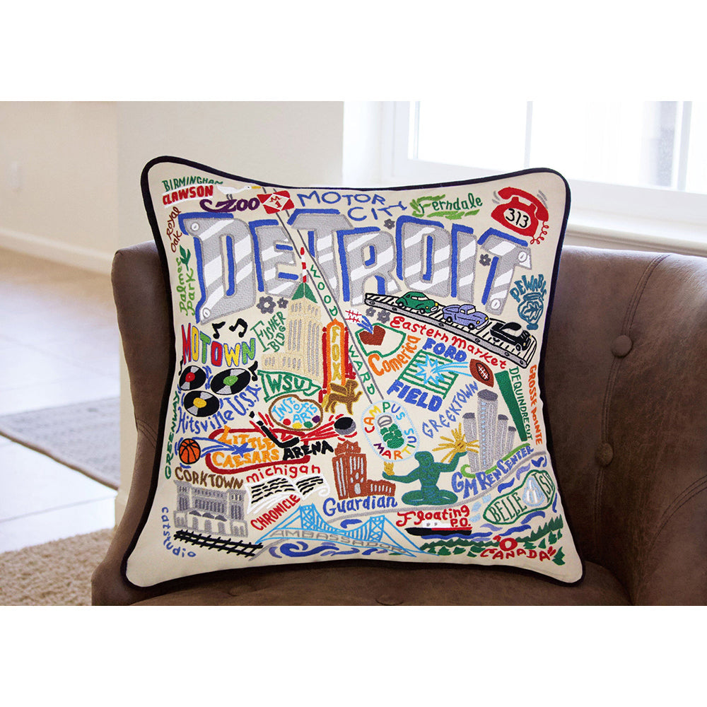 Detroit Hand-Embroidered Pillow by Cat Studio Quirks!