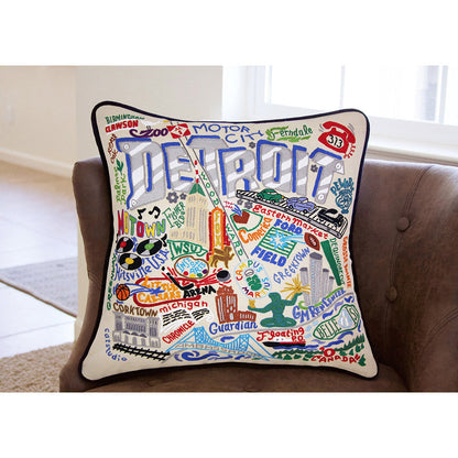 Detroit Hand-Embroidered Pillow by Cat Studio Quirks!
