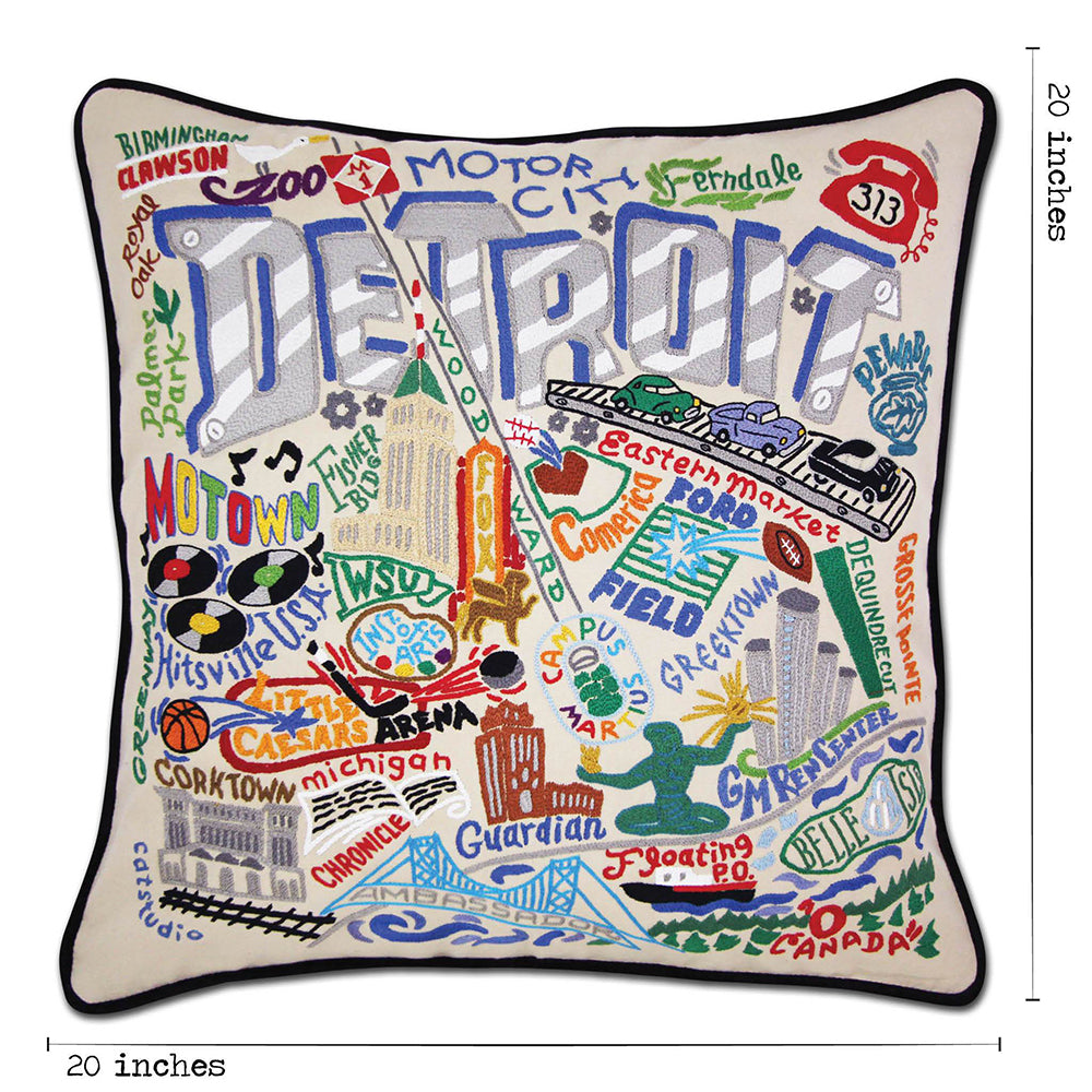 Detroit Hand-Embroidered Pillow by Cat Studio Quirks!