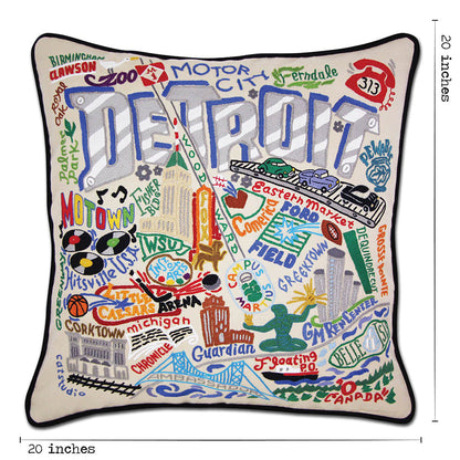 Detroit Hand-Embroidered Pillow by Cat Studio Quirks!