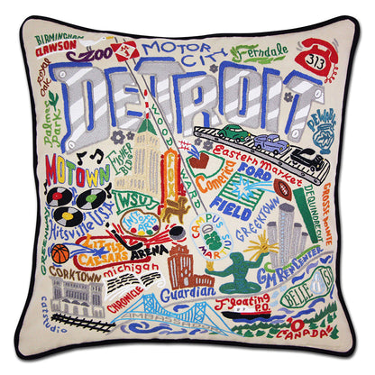 Detroit Hand-Embroidered Pillow by Cat Studio Quirks!
