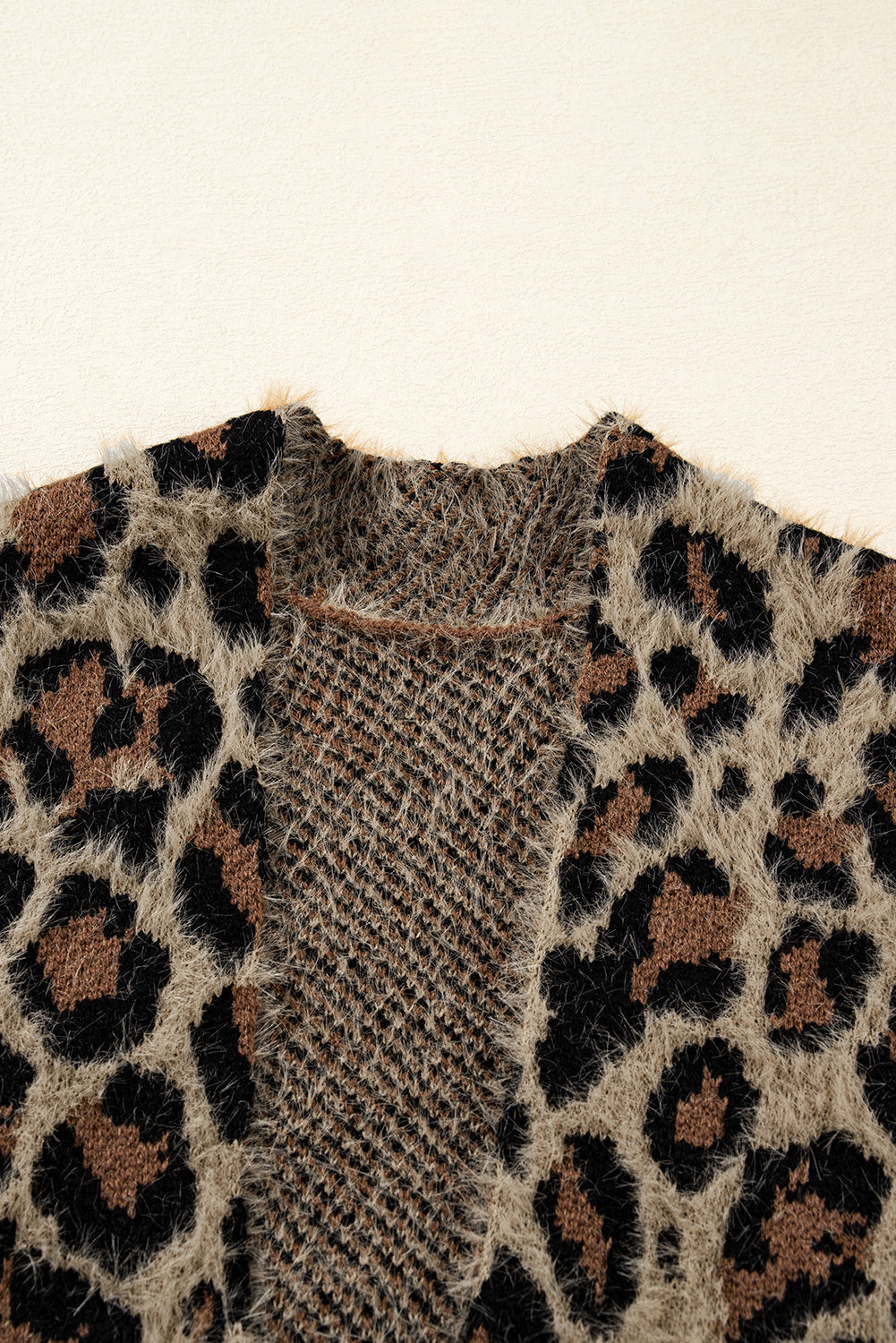 Brown Leopard Open Front Fuzzy Cardigan Shewin