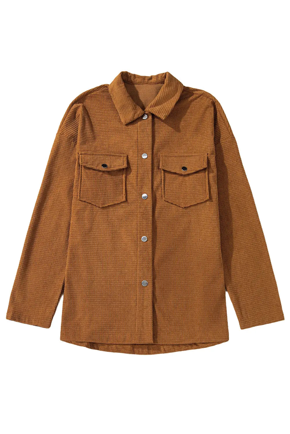 Brown Textured Flap Pocket Drop Shoulder Shacket Shewin
