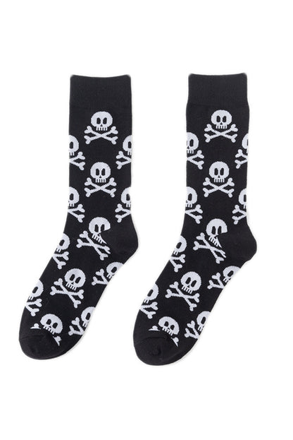 Black Halloween Skull & Crossbones Crew Socks Shewin