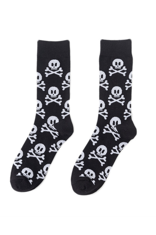 Black Halloween Skull & Crossbones Crew Socks Shewin