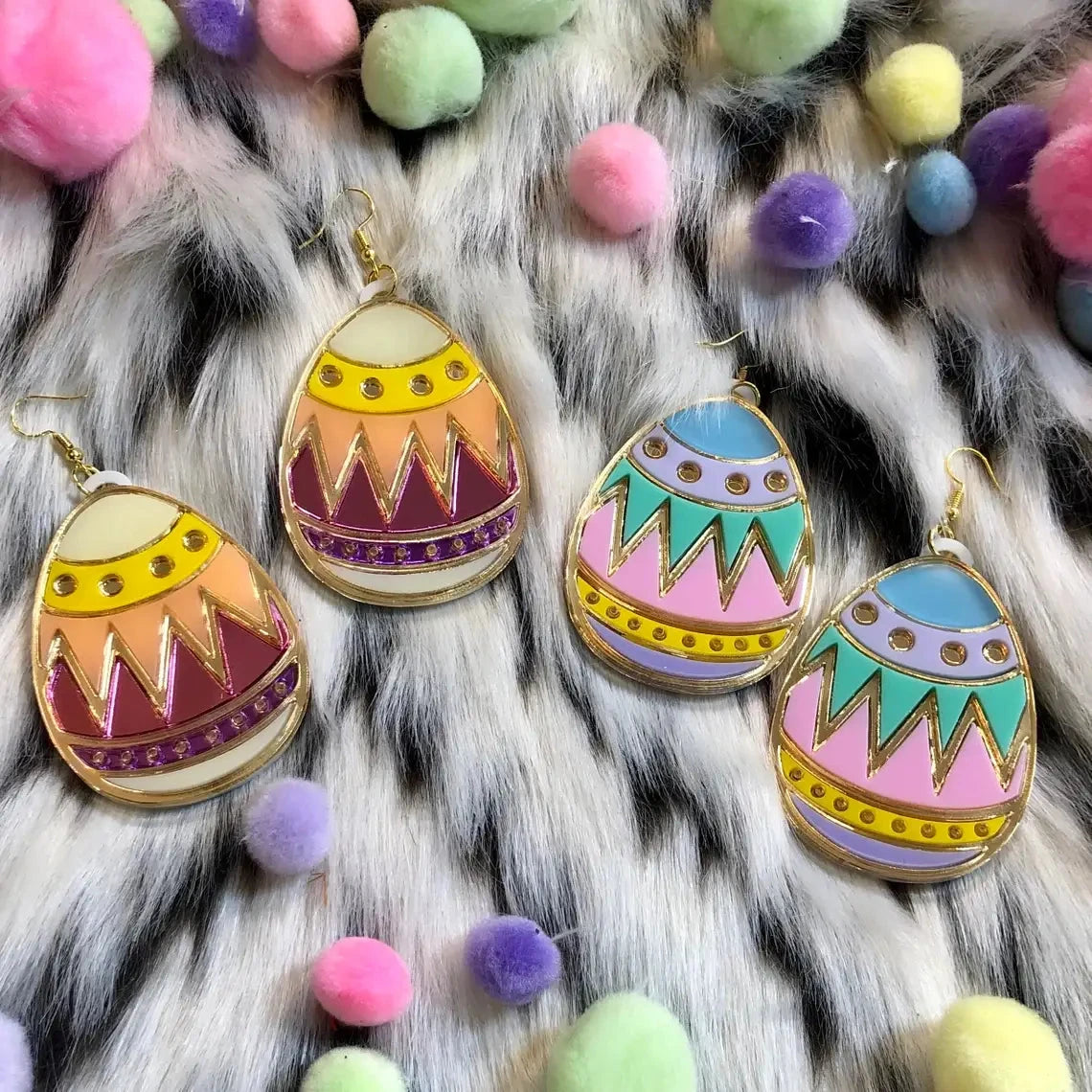 Colorful Easter Egg Acrylic Earrings -  Pink, Blue, Teal Quirks!
