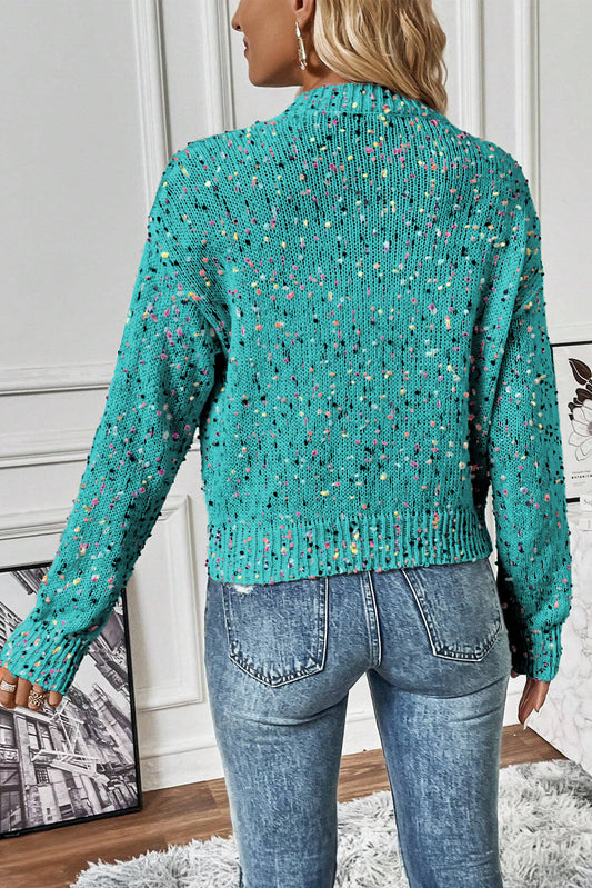 Aruba Blue Confetti Knit Button Cardigan Shewin