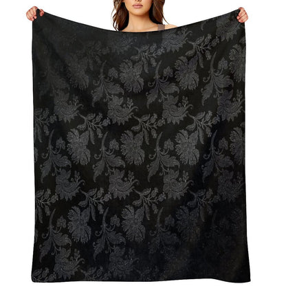 Black And Silver Vintage Damask Throw Blanket