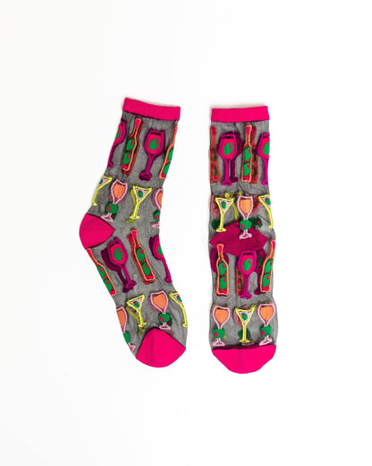 Cocktail Hour Black Sheer Crew Sock Quirks!