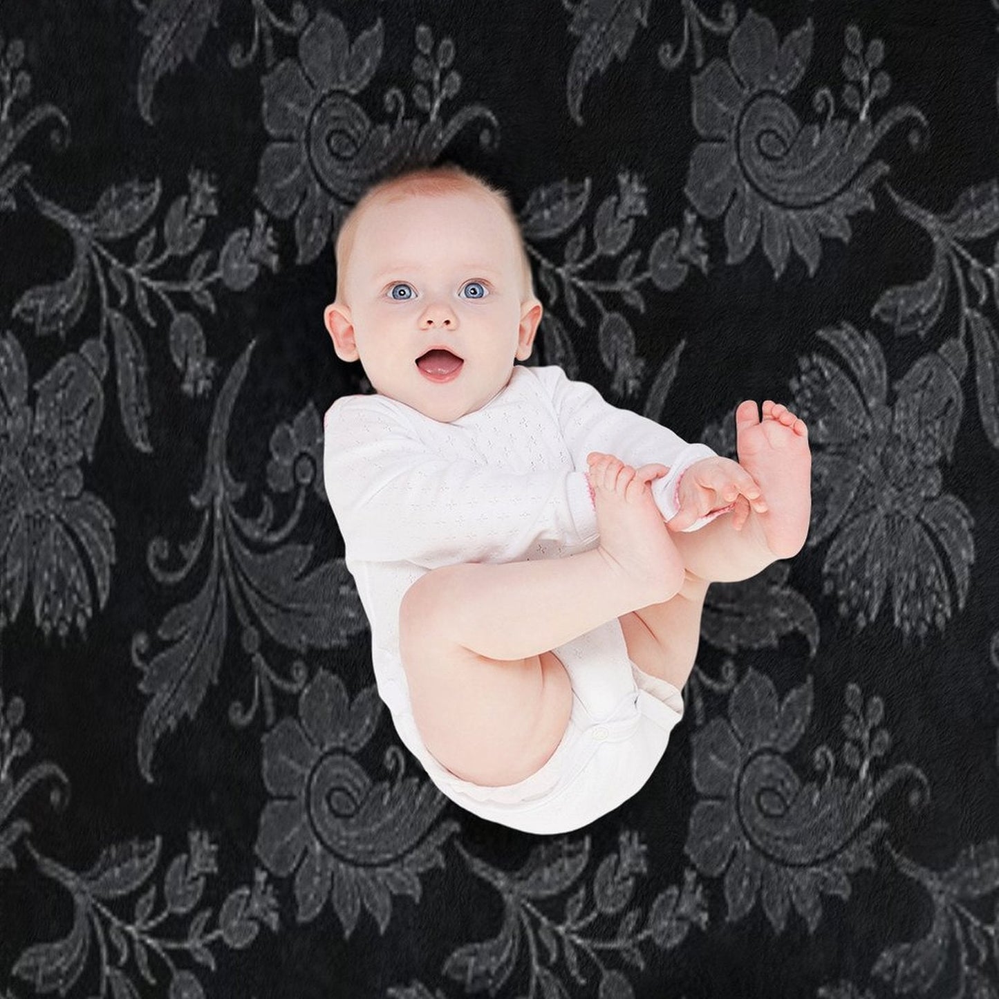 Black And Silver Vintage Damask Throw Blanket