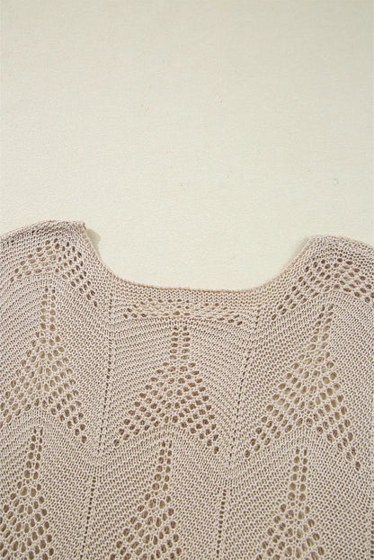 Navy Blue Hollow Out Knit 3/4 Sleeve Loose Sweater Shewin