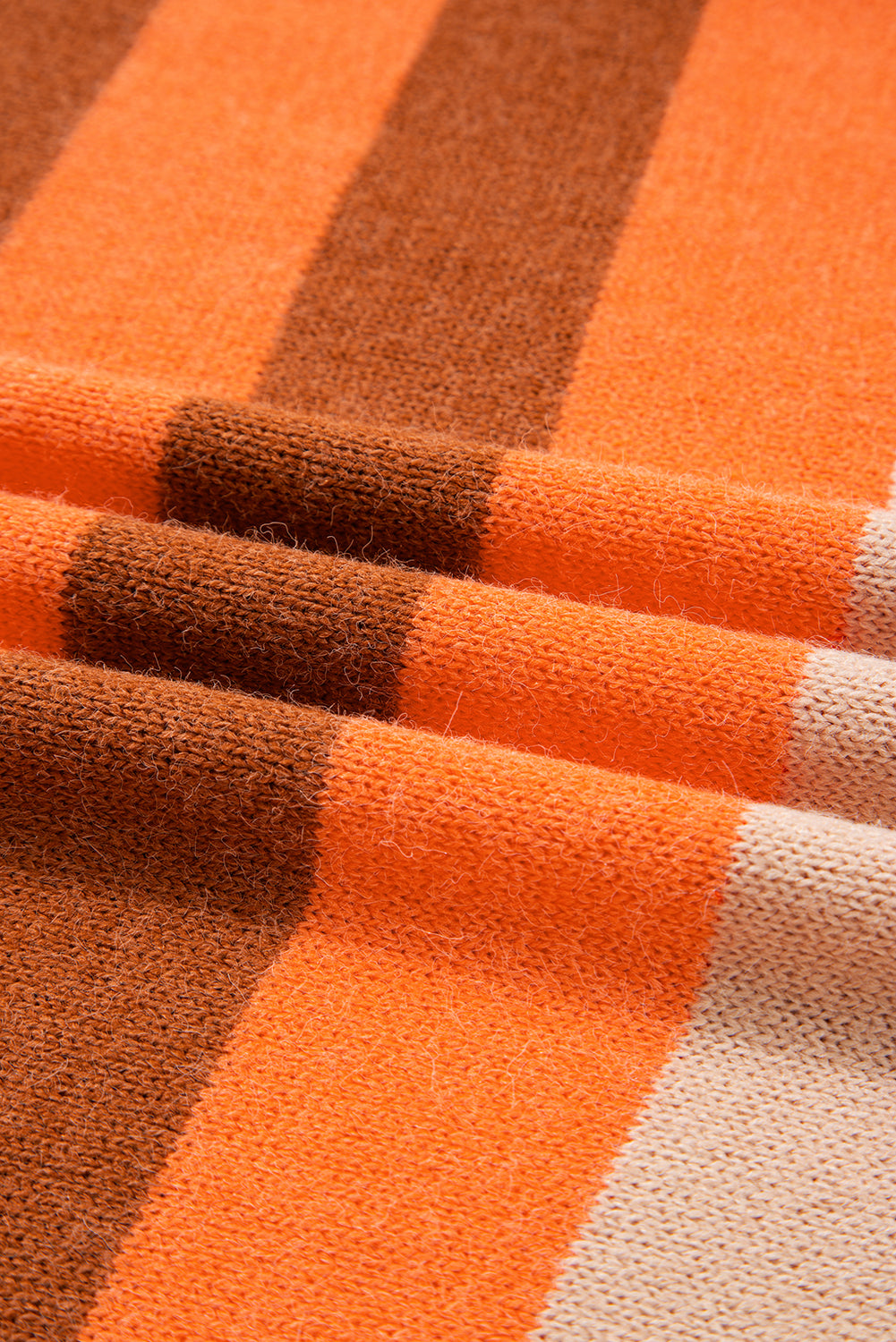 Orange Striped Colorblock High Neck Drop Shoulder Cozy Sweater Shewin