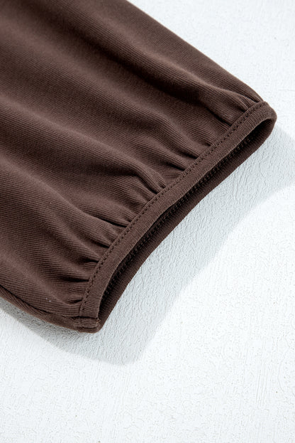 Coffee Knit Top Patchwork Pleated Half Sleeve Long Dress