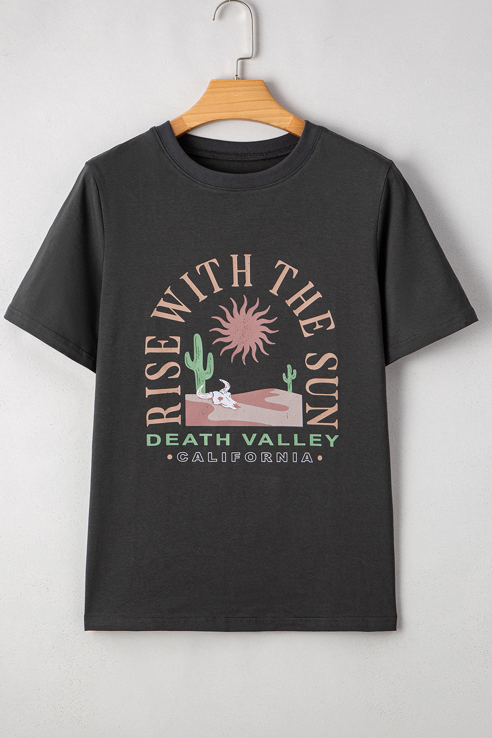 Dark Grey RISE WITH THE SUN Graphic Tee Shewin