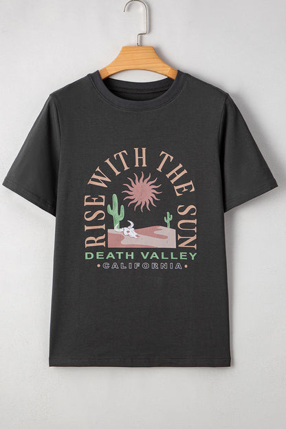 Dark Grey RISE WITH THE SUN Graphic Tee Shewin