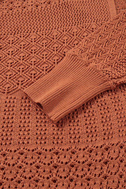 Redwood Burl Mixed Pattern Knitted Open Front Plus Size Cardigan