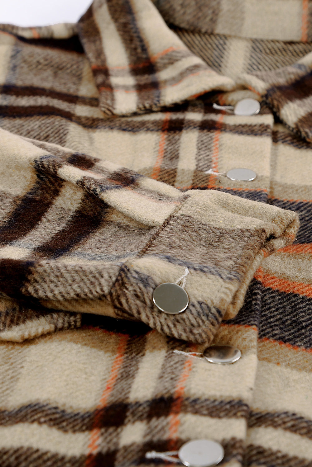 Brown Plaid Button Up Long Sleeve Flannel Shacket Shewin
