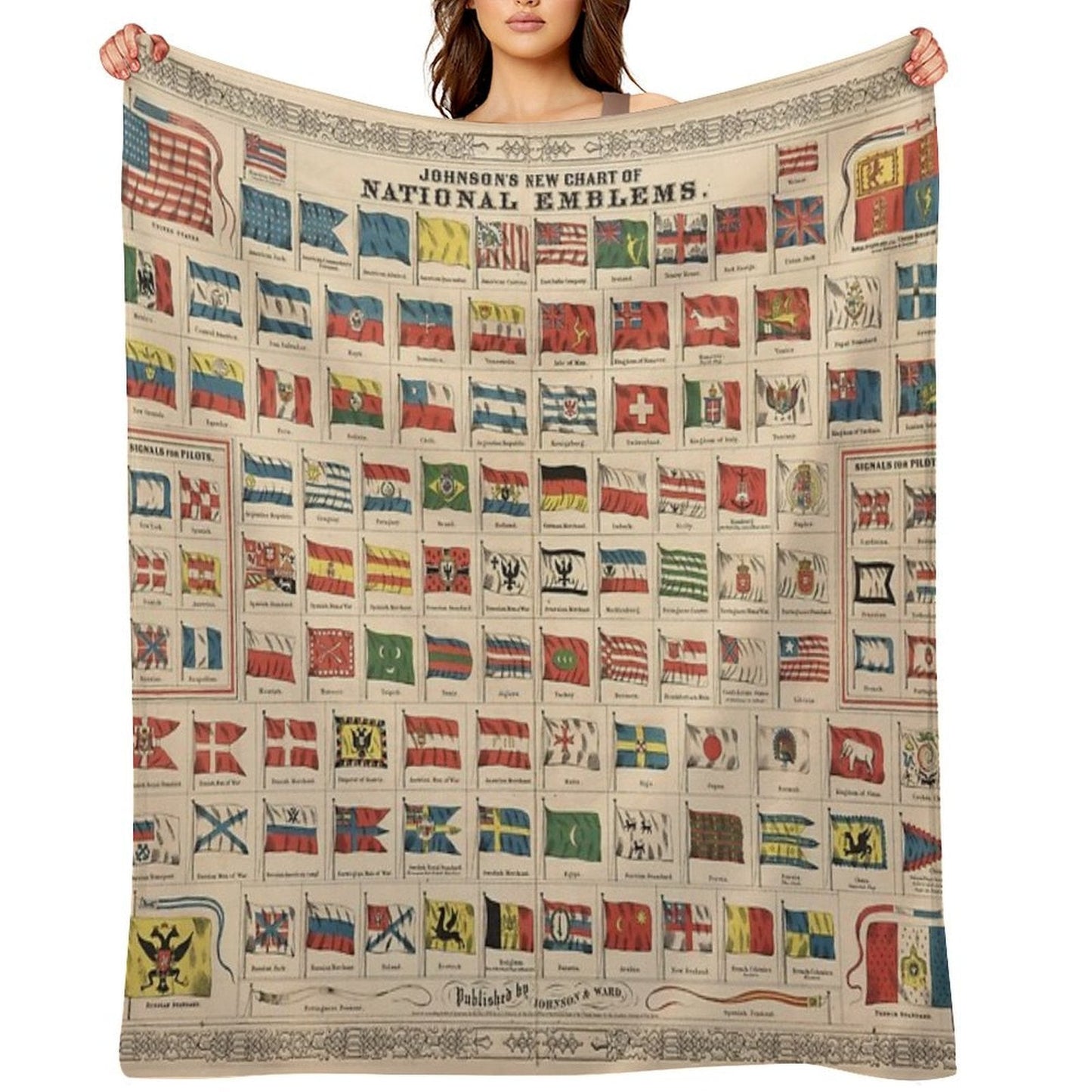 Vintage Flags of The World Chart Throw Blanket
