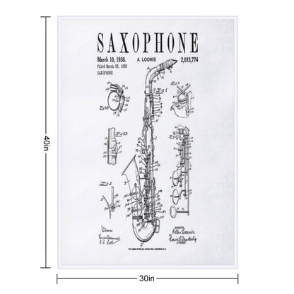 Saxophone Old Vintage Patent Drawing Print Throw Blanket