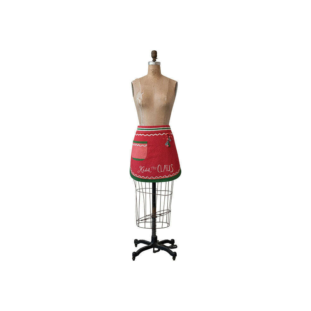 Embroidered & Printed Christmas Apron with Pom Poms & Pocket