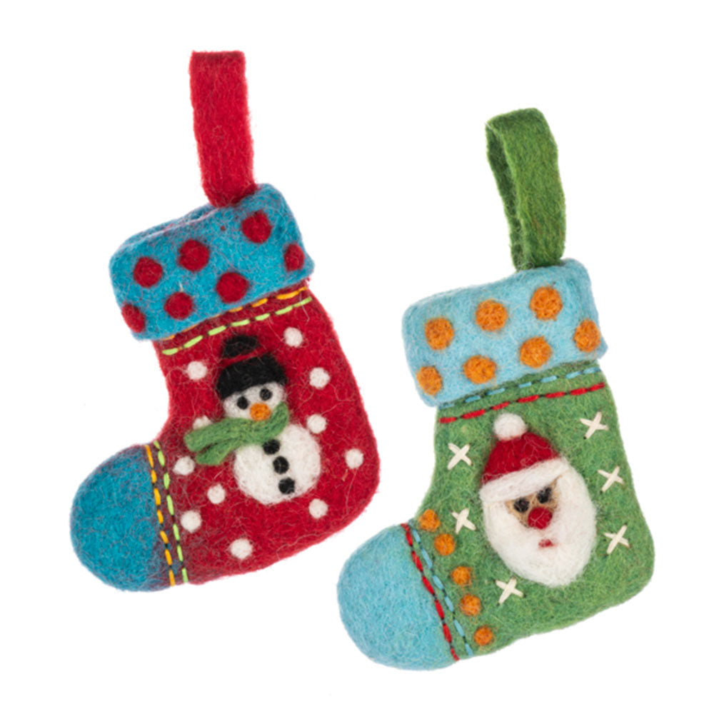 Felted Wool Santa & Snowman Stocking Ornaments Set of 2 Quirks!